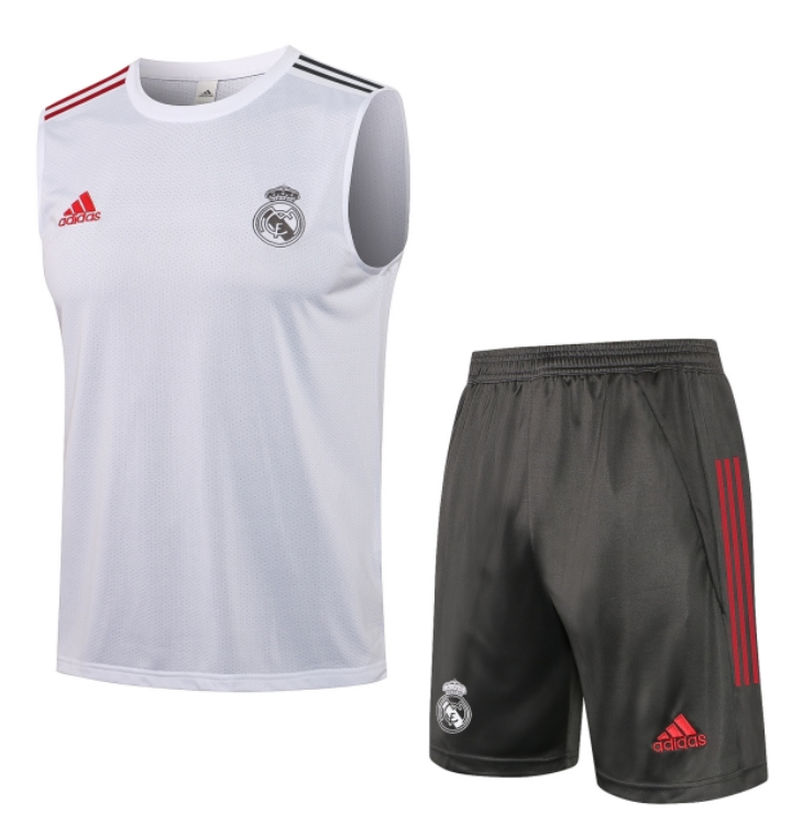 2021/22 Real Madrid White Training Vest Kits Soccer Shirt with Shorts